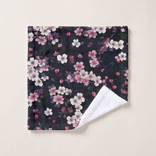 Schwarz-Rosa-Sakura-Blume, Musterdesign, Badhandtuch Set (Waschlappen)