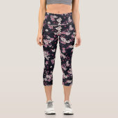 Schwarz-Rosa-Sakura-Blume, Musterdesign, Capri Leggings (Vorderseite)