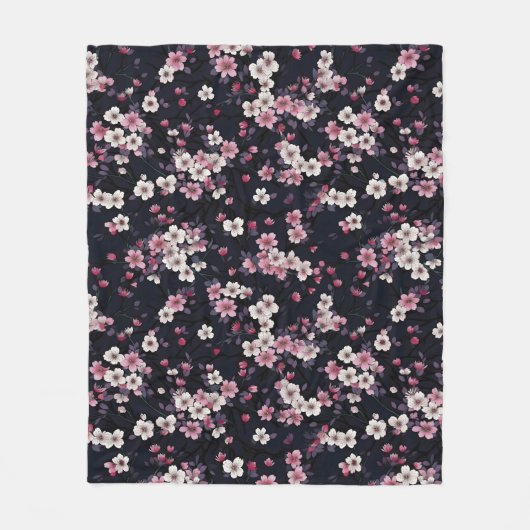 Schwarz-Rosa-Sakura-Blume, Musterdesign, Fleecedecke (Vorderseite)