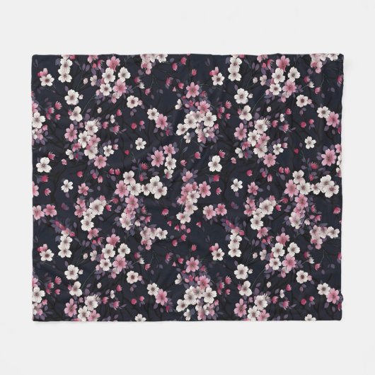 Schwarz-Rosa-Sakura-Blume, Musterdesign, Fleecedecke (Vorderseite (Horizontal))