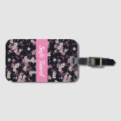Schwarz-Rosa-Sakura-Blume, Musterdesign, Gepäckanhänger (Vorderseite (Horizontal))