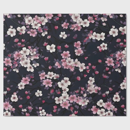 Schwarz-Rosa-Sakura-Blume, Musterdesign, Geschenkpapier (Flach)