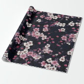 Schwarz-Rosa-Sakura-Blume, Musterdesign, Geschenkpapier (Ungerollt)