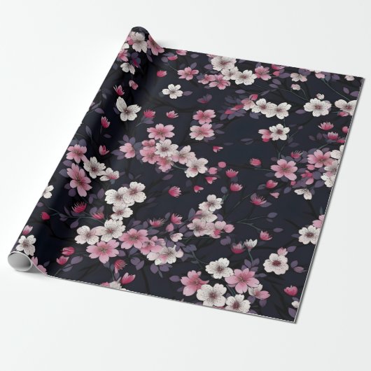 Schwarz-Rosa-Sakura-Blume, Musterdesign, Geschenkpapier (Ungerollt)