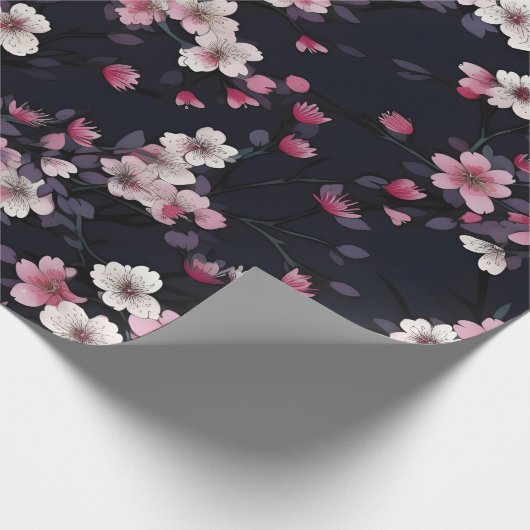 Schwarz-Rosa-Sakura-Blume, Musterdesign, Geschenkpapier (Ecke)