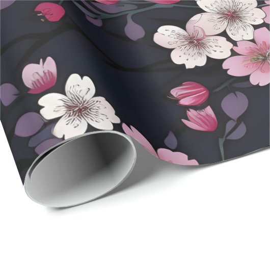 Schwarz-Rosa-Sakura-Blume, Musterdesign, Geschenkpapier (Rolleneckpunkt)