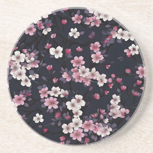 Schwarz-Rosa-Sakura-Blume, Musterdesign, Getränkeuntersetzer (Vorne)