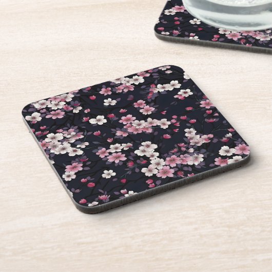 Schwarz-Rosa-Sakura-Blume, Musterdesign, Getränkeuntersetzer (Linke Seite)