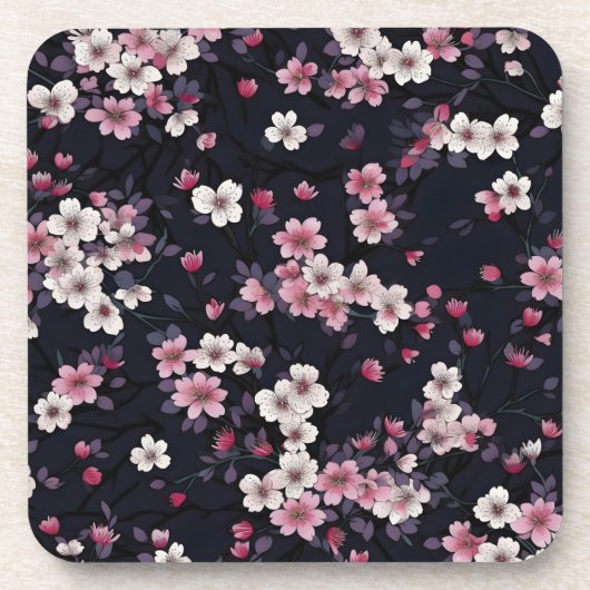 Schwarz-Rosa-Sakura-Blume, Musterdesign, Getränkeuntersetzer (Vorderseite)