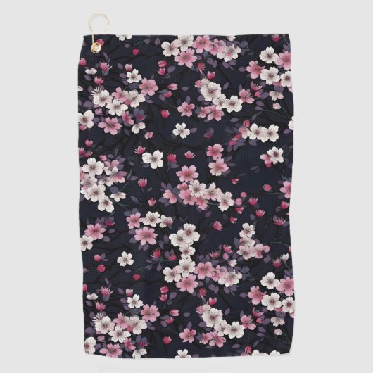 Schwarz-Rosa-Sakura-Blume, Musterdesign, Golfhandtuch (Vorderseite)