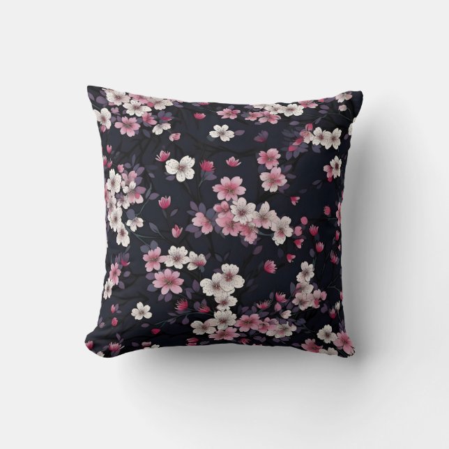 Schwarz-Rosa-Sakura-Blume, Musterdesign, Kissen (Vorderseite)
