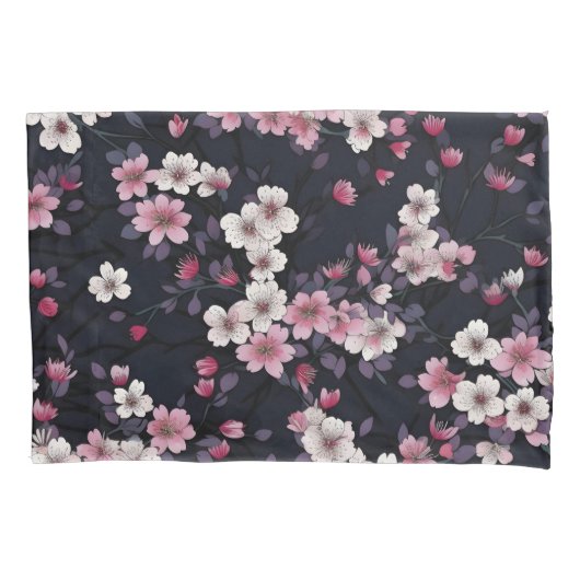 Schwarz-Rosa-Sakura-Blume, Musterdesign, Kissenbezug (Vorderseite)