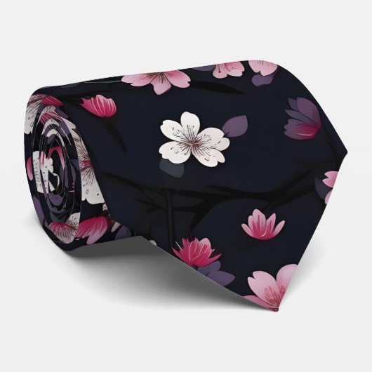 Schwarz-Rosa-Sakura-Blume, Musterdesign, Krawatte (Gerollt)