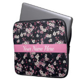 Schwarz-Rosa-Sakura-Blume, Musterdesign, Laptopschutzhülle (Vorderseite Links)