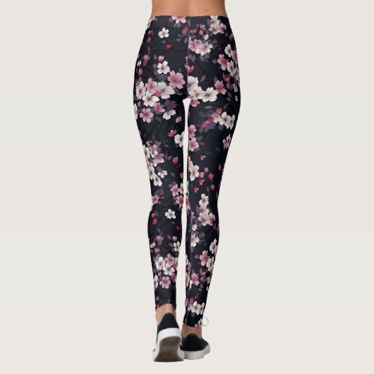 Schwarz-Rosa-Sakura-Blume, Musterdesign, Leggings (Rückseite)