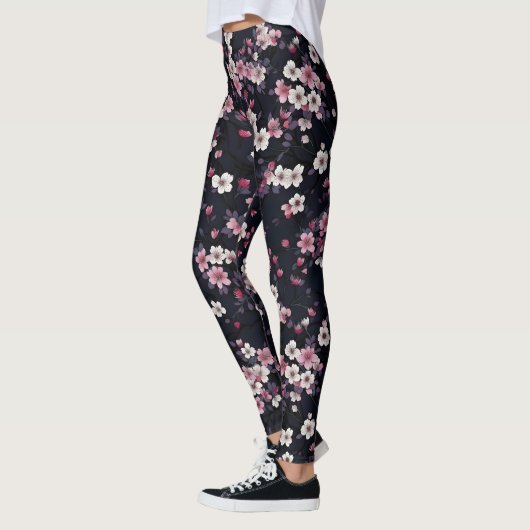 Schwarz-Rosa-Sakura-Blume, Musterdesign, Leggings (Links)