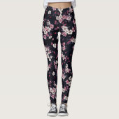 Schwarz-Rosa-Sakura-Blume, Musterdesign, Leggings (Vorderseite)