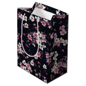 Schwarz-Rosa-Sakura-Blume, Musterdesign, Mittlere Geschenktüte (Rückseite Schrägansicht)