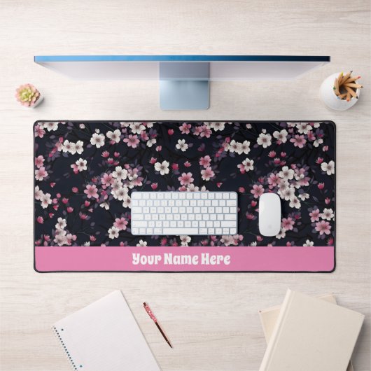Schwarz-Rosa-Sakura-Blume, Musterdesign, Schreibtischunterlage (Büro 1)