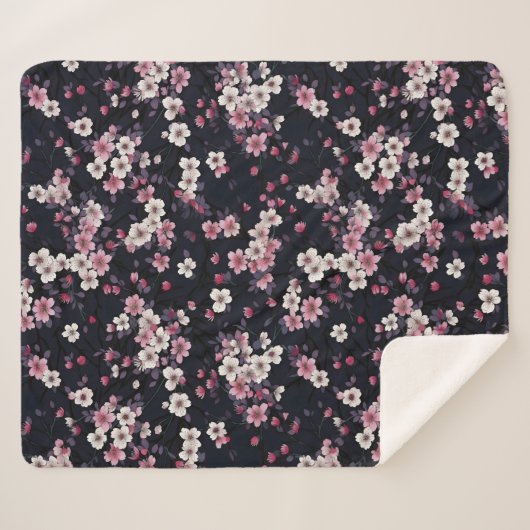 Schwarz-Rosa-Sakura-Blume, Musterdesign, Sherpadecke (Vorderseite (Horizontal))