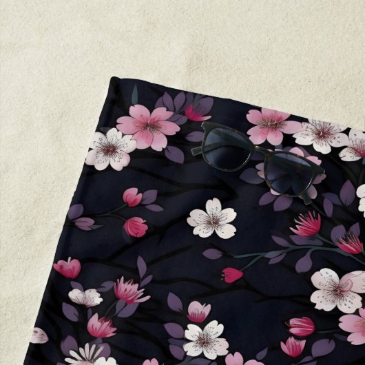 Schwarz-Rosa-Sakura-Blume, Musterdesign, Strandtuch (Beispiel)