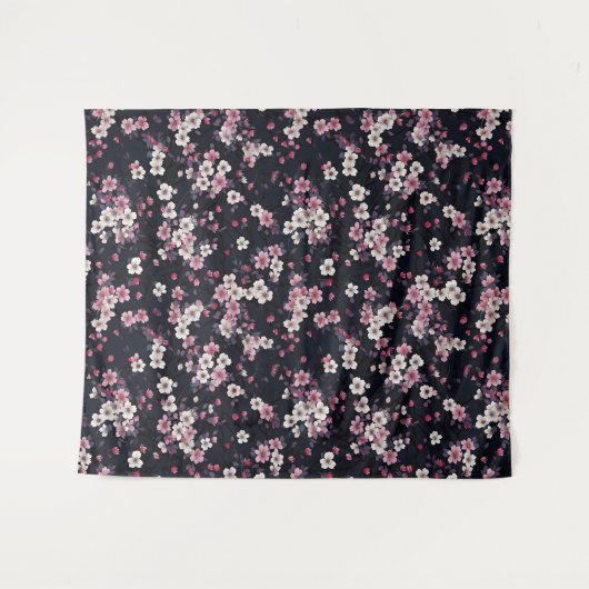 Schwarz-Rosa-Sakura-Blume, Musterdesign, Wandteppich (Vorderseite (Horizontal))