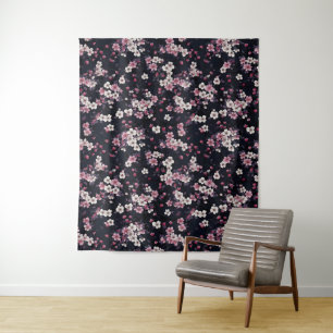 Schwarz-Rosa-Sakura-Blume, Musterdesign, Wandteppich