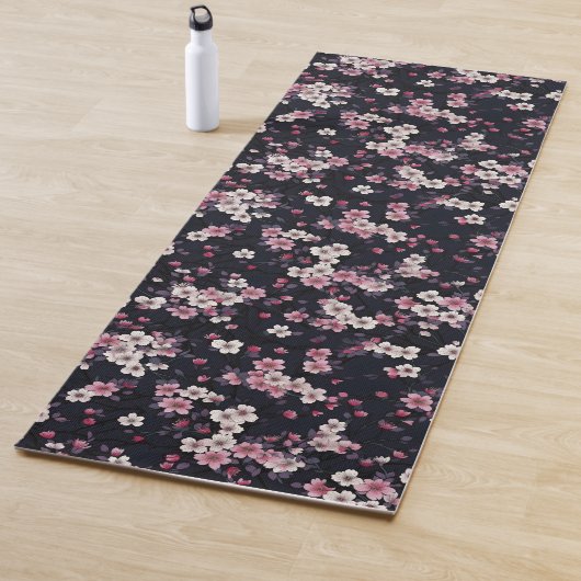 Schwarz-Rosa-Sakura-Blume, Musterdesign, Yogamatte (Beispiel)