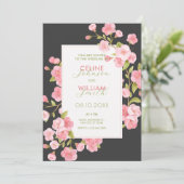 Schwarz Rosa Sakura Blüte Blume Blüte Hochzeit Einladung (Stehend Vorderseite)