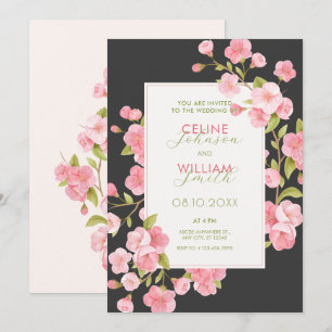 Schwarz Rosa Sakura Blüte Blume Blüte Hochzeit Einladung