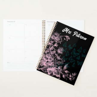 Schwarz-Rosa-Schmetterling Womens Weekly Planner Planer