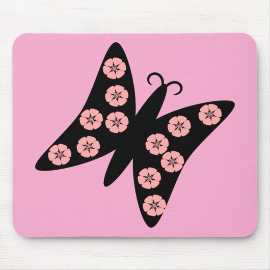 Schwarz-Rosa-Schmetterlingdesign Mousepad (Vorne)