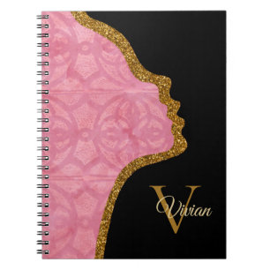 Schwarz-Rosa-Schwarz-Gold-Glitzer Notizblock