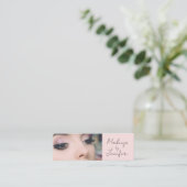 Schwarz-Rosa-Script-Foto Makeup Mini Visitenkarte (Stehend Vorderseite)