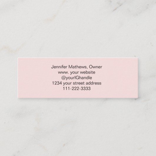 Schwarz-Rosa-Script-Foto Makeup Mini Visitenkarte (Rückseite)