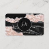 Schwarz-Rosa-Silber-Initialen Agate Glam-Marmor Visitenkarte (Vorderseite)