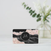 Schwarz-Rosa-Silber-Initialen Agate Glam-Marmor Visitenkarte (Stehend Vorderseite)