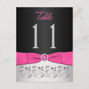 Schwarz, Rosa, Silberflorale Tischnummer Postkarte