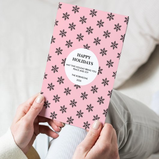Schwarz/Rosa Snowflake Happy Holiday Card