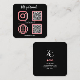Schwarz | Rosa Social Media-Signatur mit QR-Code N Quadratische Visitenkarte
