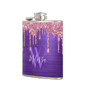 Schwarz-Rosa-Sparkeil-Glitzer-Tropfen Monogramm Li Flachmann (Links)