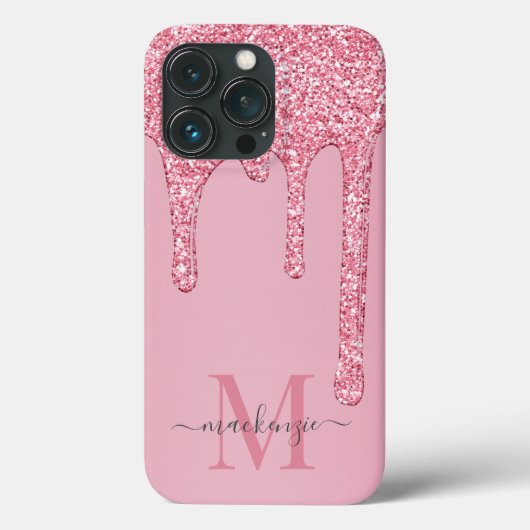 Schwarz Rosa Sparkle Glam Glitzer Tropfen Monogram Case-Mate iPhone Hülle (Rückseite)