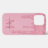 Schwarz Rosa Sparkle Glam Glitzer Tropfen Monogram Case-Mate iPhone Hülle (Rückseite (Horizontal))