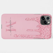 Schwarz Rosa Sparkle Glam Glitzer Tropfen Monogram iPhone Hülle (Rückseite (Horizontal))