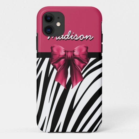 Schwarz-Rosa-Streifen Bow Zebra Print Case-Mate iPhone Hülle (Rückseite)