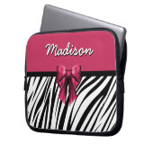 Schwarz-Rosa-Streifen Bow Zebra Print Laptopschutzhülle (Vorderseite Links)