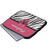 Schwarz-Rosa-Streifen Bow Zebra Print Laptopschutzhülle (Vorne Knopf)