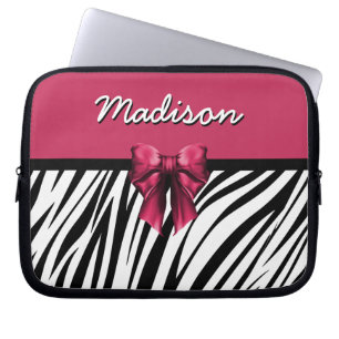 Schwarz-Rosa-Streifen Bow Zebra Print Laptopschutzhülle