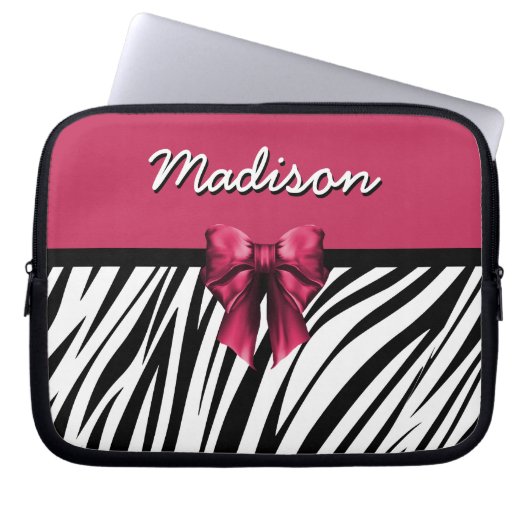Schwarz-Rosa-Streifen Bow Zebra Print Laptopschutzhülle (Vorderseite)