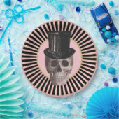 Schwarz-Rosa-Streifen Pappteller (Party)